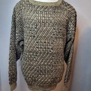 Generra 80s Vintage Grandpa Woven Knit Sweater Men's Large Texture Black White